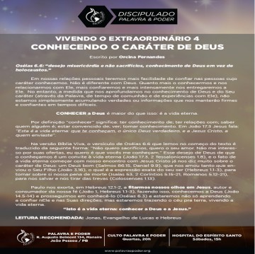 Imagem da ministração - VIVENDO O EXTRAORDINÁRIO 4 - CONHECENDO O CARÁTER DE DEUS