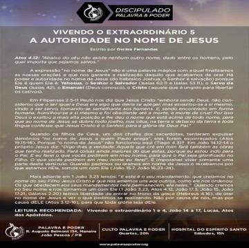 Imagem da ministração - VIVENDO O EXTRAORDINÁRIO 5 - A AUTORIDADE NO NOME DE JESUS